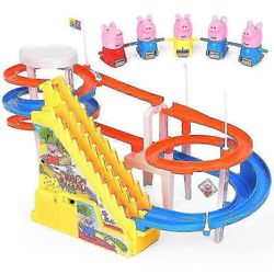 Piggy Pei Lasten kiskovaunu Sähkömusiikki kiipeää ylös portaiden radalle Peppa Play House Qi Toys