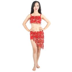 Mavedans Performance Tøj Kostumer Latin indiansk dans nederdel Rød L