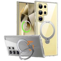 TORRAS-yhteensopiva Samsung Galaxy S24 Ultra -kotelon kanssa Yhteensopiva MagSafe-pyörivän jalustan PC+TPU-puhelimen kuoren kanssa Läpinäkyvä