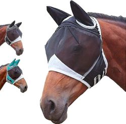 Hestefluemaske Super komfort hestefluemaske med ørerelasticitet Hestefluemaske UV-beskyttelse sort L