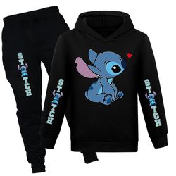 Wpxg 7-14 Lilo Stitch Kids Treningsdrakt Set Hooded Sweatshirt Bukser Antrekk Activewear 13-14 år Black