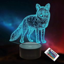 Susilahjat lapsille tytöille,3D-lamppu Animal LED-illuusio yövalo kaukosäätimellä 16 väriä vaihtuva (kettu)