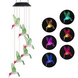 Led Solar Hummingbird Wind Chime, Changing Color Vattentät Sex Kolibri Vindspel Kompatibel Med Home Party Night Garden Decoration -hu