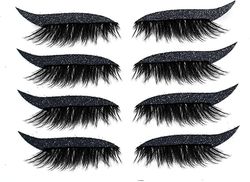 Xqday 4 par falske øjenvipper med eyeliner mærkat, 2 i 1 3d øjenvipper, naturlige