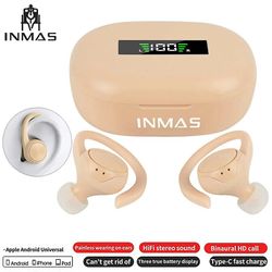 Inmas Sports Bluetooth trådløse hodetelefoner med mikrofon Vanntette ørekroker Bluetooth-øretelefoner Hifi Stereo Rosa