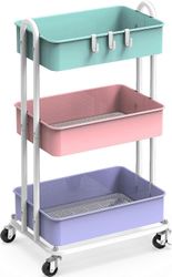 pleHouseware 3-kerroksinen vaunu, metallinen hyötykärry, valkoinen monivärinen