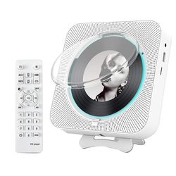 Bærbar Bluetooth CD-spiller, veggmontert CD-spiller Hjem Audio musikkspillere med fjernkontroll, LCD-skjerm-EU-plugg Hvit
