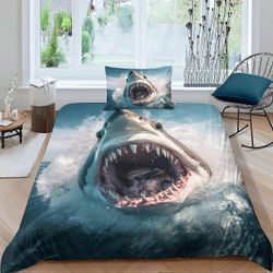 Kerota 3D Shark -kuvioitu pussilakana tyynyliinalla ja vetoketjullisella peittopeitolla mikrokuituliina sängynpalat lapsilleMuurahaiset teini-ikäis...