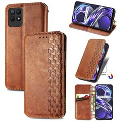 Kompatibel med Realme 8i Flip Case Etui Vintage Wallet Flip Cover med magnetisk lukning Coque - Blå brun