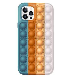 Coosilo Regnbuefarve silikone æbleskal, med klem legetøj til Iphone 12/12 Pro blå hvid