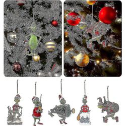 Wxgkv 5pcs Merry Christmas Grinch Ornaments Xmas Tree Hengende Figur Anheng Hjem Dekor