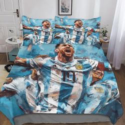 DSJackson Lionel Messi Deluxe -lohduttajasetti piilotetulla vetoketjusulkimella - ensiluokkaiset mikrokuituiset urheiluvuodevaatteet, täydellinen 3...