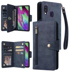 Foxdock Yhteensopiva Samsung Galaxy A40 Case PU -nahkaisen magneettisen käännettävän vetoketjullisen kortinhaltijan lompakon kannen kanssa Sininen