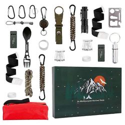 Adventtikalenteri Selviytymispakkaukset miehille 24 päivän adventtikalenteri aikuisille miehille Säänkestävä joulu 2025