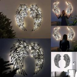 Wtowin Angel Wings Metal Wall Art med LED-lys, Led Metal Angel Wings Wall Decor, Angel Wings Wall Sculpture Art Wall Hanging 30cm and 45cm