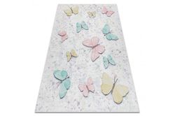 RugsX BAMBINO 1610 vasketæppe Sommerfugle til børn skridsikker - fløde 120x170 cm