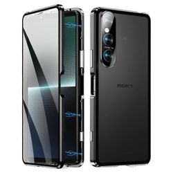 Sony Xperia 1 V magneettinen adsorptiokotelo metallikehys + karkaistu lasi + PC takaosa kirkas puhelimen kansi