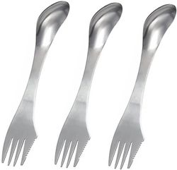 Xqday 3 Pack 3 In 1 Spork Camping Bestik - Udendørs multifunktionelt metal sølvtøj