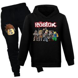 Barn Roblox Print Tracksuit Pulr Hoodies Och Träningsbyxor 2-delad Outfit Set Gamer Jogging Sweatshirt Activewear Set För Pojkar Flickor A 7-14 Z S...