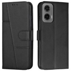 varten Motorola Moto G35 5G kotelon jalusta kääntyvä suojaava nahkainen puhelimen kansi - musta Monivärinen Black