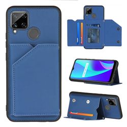 Gangxun Sag For Realme C15 Vintage Cuir Cover Læder sag Kofanger - Bleu