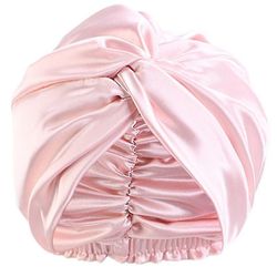 1pc Kvinner Polyester High Elastic Night Sleeping Shower Cap Hair Bonnet Hat Head Cover Satin Turban rosa