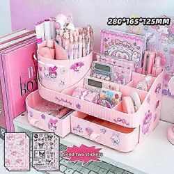 Kawaii Sanrio Kuromi pyörivä laatikkokynän pidike säilytyslaatikon järjestäjä Suuren kapasiteetin työpöytä Söpö monitoiminen säilytystelineen järje...