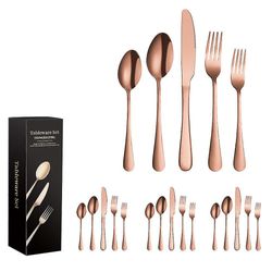 Mikasa 20pcs Bestik Bestik Service Sæt rustfrit stål Kniv Gaffel Spoon redskaber med gaveæske Steg guld