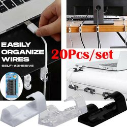 20stk Abs Plastkabelkabelklemmer Selvklemte trådklemmer Bord Væg Ryddelig holder Arrangør Fixer Bobbin Winder Fastgørelse