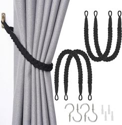 2024,4-pack Naturlig Bomull Rep Gardin Tiebacks Elegant Boho Stil Dekorativ Drape Tie Backs Mjuk Handvävd Repgardin Holdbacks Med Metallkrok