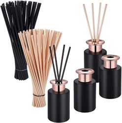 Menghui 4stk 100ml Black Reed Diffuser Flasker Tom Med Diffuser Reeds Sticks (50stk Sort & 50stk Beige), Tom diffusorflaske med diffusorpinde, Essen