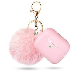 Moye Air Pods beskyttende sag med nøglering og Pompom Pink