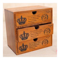 Ruili Zakka Træ Retro 3 skuffe bord opbevaringsboks Mini opbevaringsskab brun