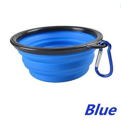 Ny silikone hund Feeder Skål med Karabiner Folding Cat Bowl Travel Hund Feeding Supplies Food Water Container Pet Tilbehør Blå S