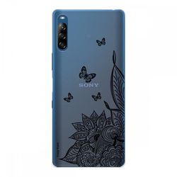 Crazy Kase Hull Til Sony Xperia L4 i silikone fleksibel 1 Mm, Mandala Flower og Black Butterfly