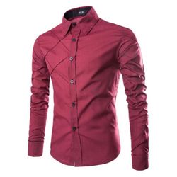 Varychmoo Mænds Classic Business Shirt Knapper Formelle Slim Fit Shirts Rød L