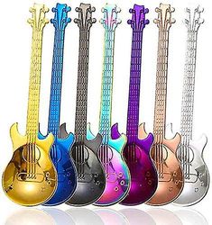 Guitar kaffe teskefuld 7 stykker farve rustfrit stål