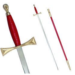 Bricks Masons Frimurerisk sværd med rødt guld fæste og rød skede 35 3/4" + gratis sag