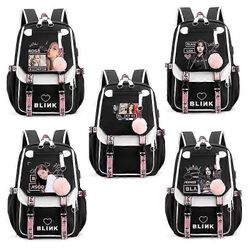 BlackPink reppu kannettavan tietokoneen laukku koululaukku, jossa reikä USB-latauskuulokkeet Lisa, musta