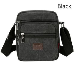 Jasoup Avslappet Lerret Menn Skulder Messenger Bag Mote Reise Glidelås Crossbody Vesker Svart