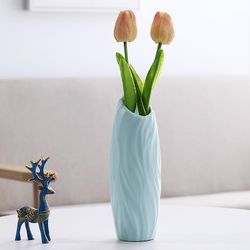 Linkrunning 1 stykke plastfarvet vase i europæisk stil, tørrede blomster til husholdningen, friske blomster, spisebord og stuedekorationer (blå)