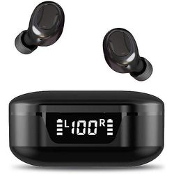 Ægte trådløse øretelefoner Bluetooth-hovedtelefoner touch control med trådløs opladning sag vandtæt Sort