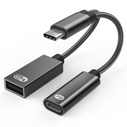 Dazhe Usb-c Otg-adapter med hurtig opladning Pd 60 W 2-i-1 USB-C splitter til smartphones Sort