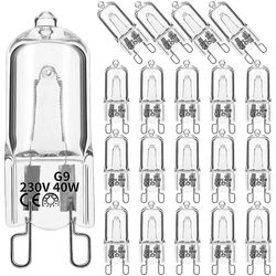 20Pcs G9 halogen lyspærer, 40W klare halogenlamper dimbare, varm hvit 2800K for lysekroner, pend Gjennomsiktig