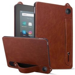 Amazon Fire HD 8 (2024) (2020) -kotelolle käsihihna jalusta nahkainen tabletin kansi - ruskea Monivärinen Brown