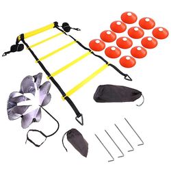 Mikasa Justerbar fodarbejde Fodbold Fitness Speed Trin Agility Ladder Træningsudstyr Kit med modstand Orange