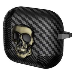 Yhteensopiva Apple AirPods 3 -suojakotelon pääkallomuotoilun napsautuskytkimen TPU + metallinen kuulokekansi karabiinilla Pronssi