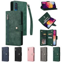 Kompatibel med Samsung Galaxy A50 etui magnetisk cover lynlåskortholder Pu læder flip tegnebog til Samsung Galaxy A50 Grå