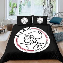 o2709 Lakanat AFC Ajax vuodevaatteet, 3D-pussilakana tyynyliinoilla, pehmeälle mikrokuituiselle Football Club -peittopäälliselle vetoketjusulkimell...