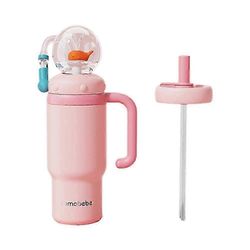 Ruostumattomasta teräksestä valmistettu valaan suihkulähdemuki kahvalla ja kahdella kannella Vaaleanpunainen